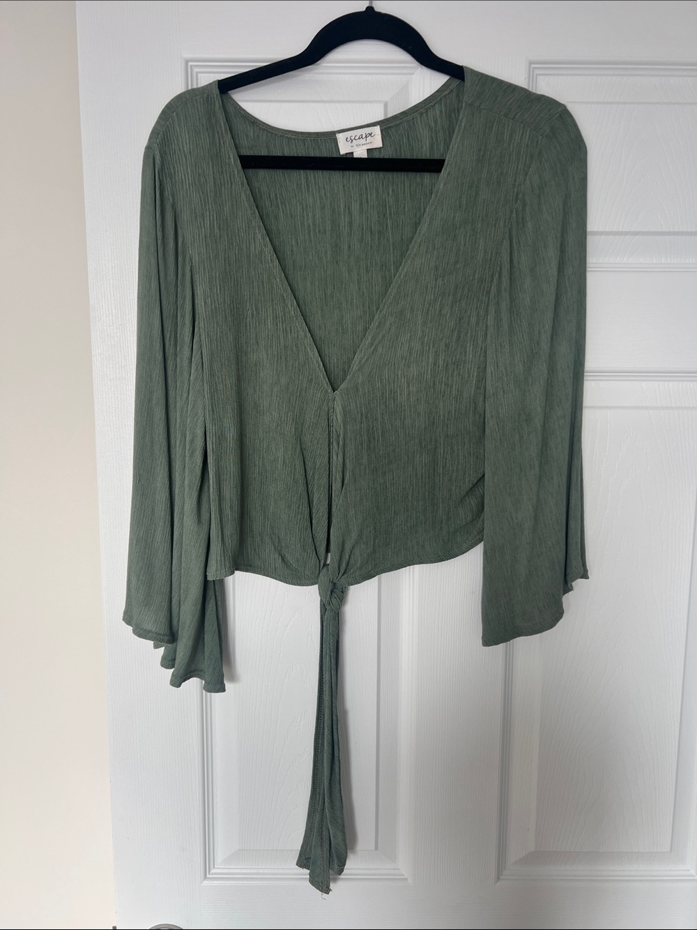 Blu Pepper Sage Green Tie-Front V-Neck Blouse